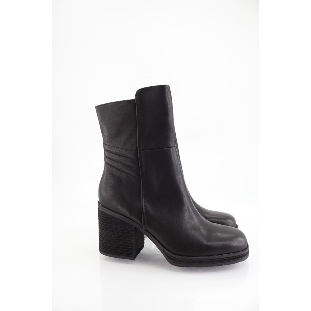 Korks Moergan Black Leather Ankle Boots Women’s Block Heel Zip Booties Size 11